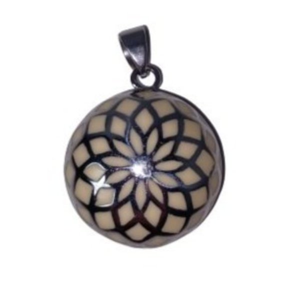 Jewelry - Flower of Life Resin Pendant Yellow and Silver Boho 1.25"